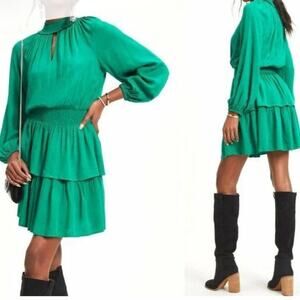 VICI Emerald Green High Neck Long Sleeve Smocked Western Mini Dress Size XS NWOT